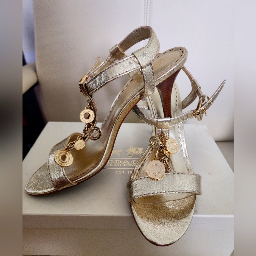 Coach Gold Strappy Heels
